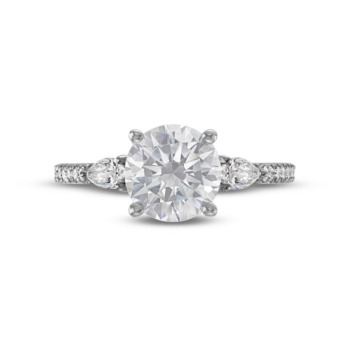 White Gold 14K Three Stone Pear Diamond Pave Engagement Setting