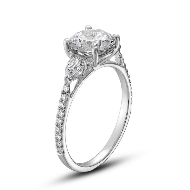 Three Stone Pear Diamond Pave Engagement Setting In White Gold 14K