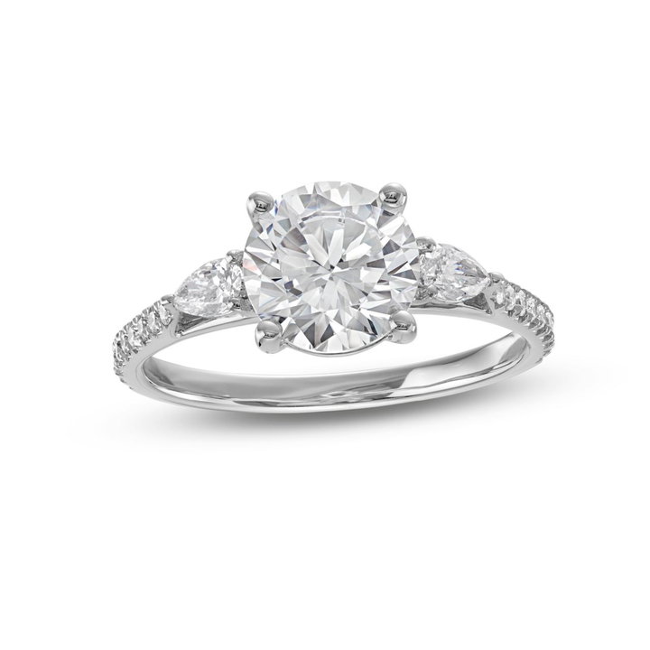 Three Stone Pear Diamond Pave Engagement Setting In White Gold 14K