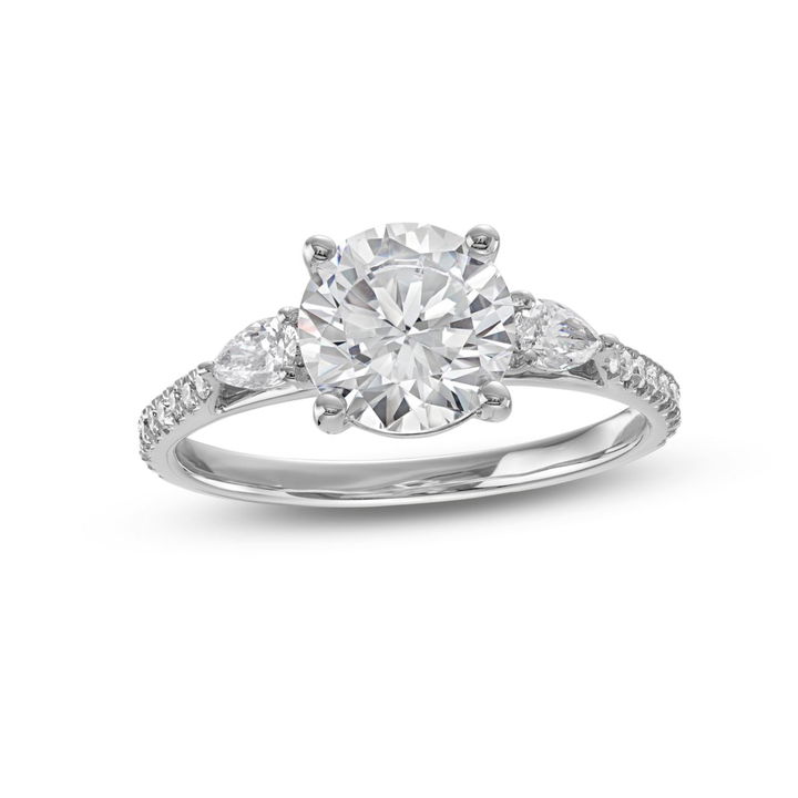 White Gold 14K Three Stone Pear Diamond Pave Engagement Setting