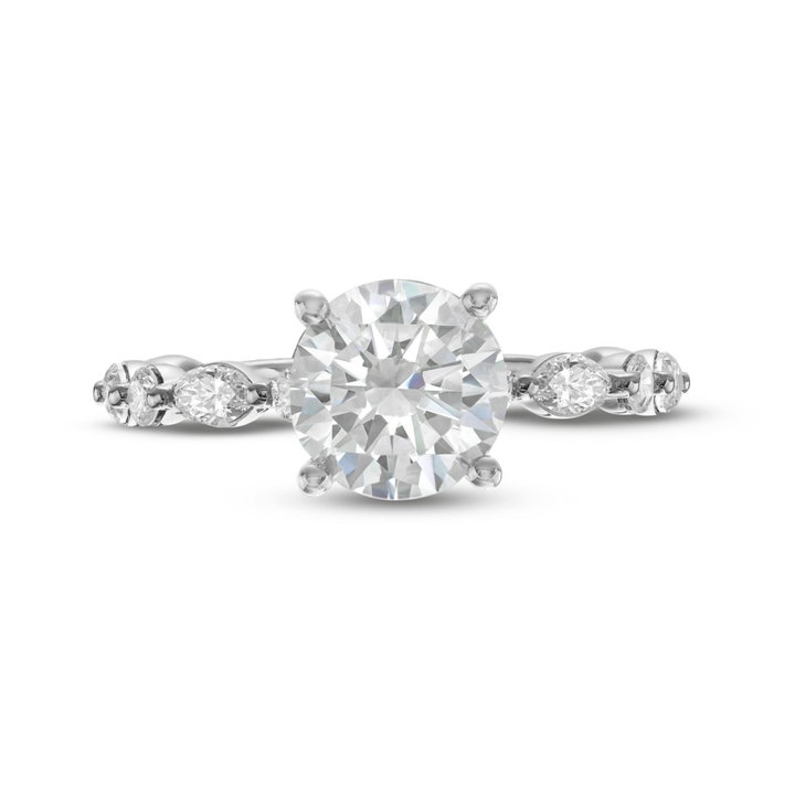 Alternating Marquise and Round Diamond Engagement Setting In White Gold 14K