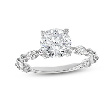 Alternating Marquise and Round Diamond Engagement Setting In White Gold 14K