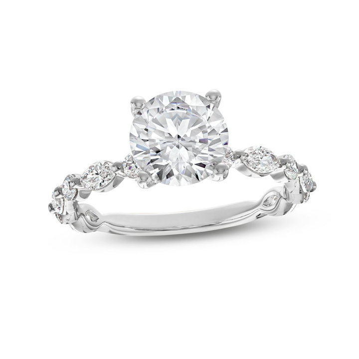Alternating Marquise and Round Diamond Engagement Setting In White Gold 14K