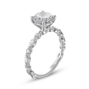 Alternating Marquise and Round Diamond Engagement Setting In White Gold 14K