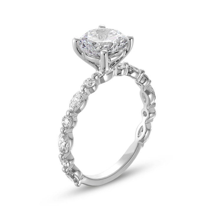 Alternating Marquise and Round Diamond Engagement Setting In White Gold 14K