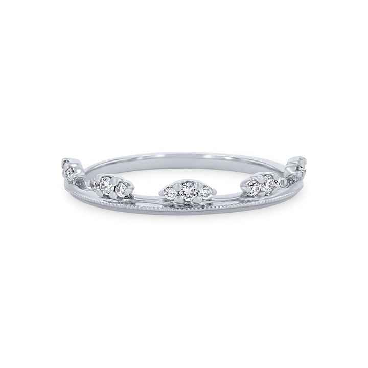 Diamond Tiara Milgrain Wedding Band In White Gold 14K