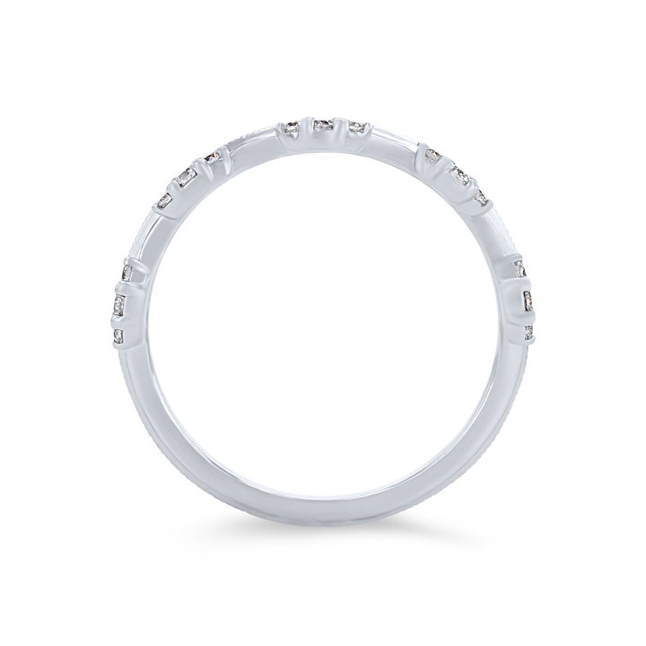 Diamond Tiara Milgrain Wedding Band In White Gold 14K