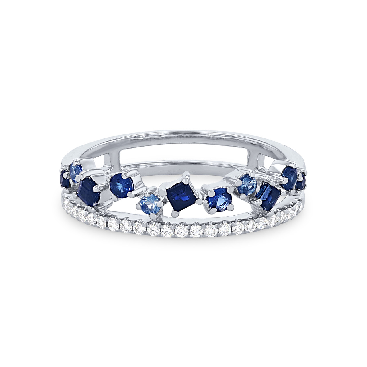 Uneek Two Row Scatter Sapphire and Diamond Wedding Band
