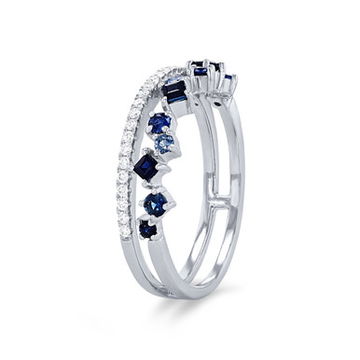 Uneek Two Row Scatter Sapphire and Diamond Wedding Band