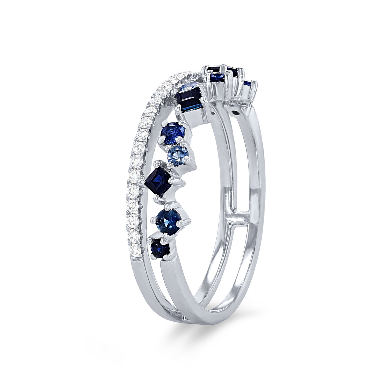 Uneek Two Row Scatter Sapphire and Diamond Wedding Band