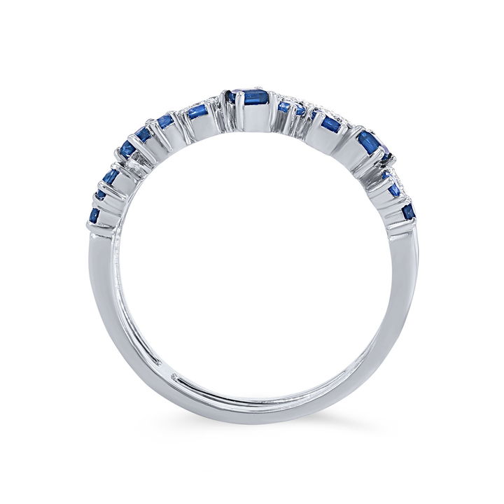 White Gold 14K Uneek Two Row Scatter Sapphire and Diamond Wedding Band