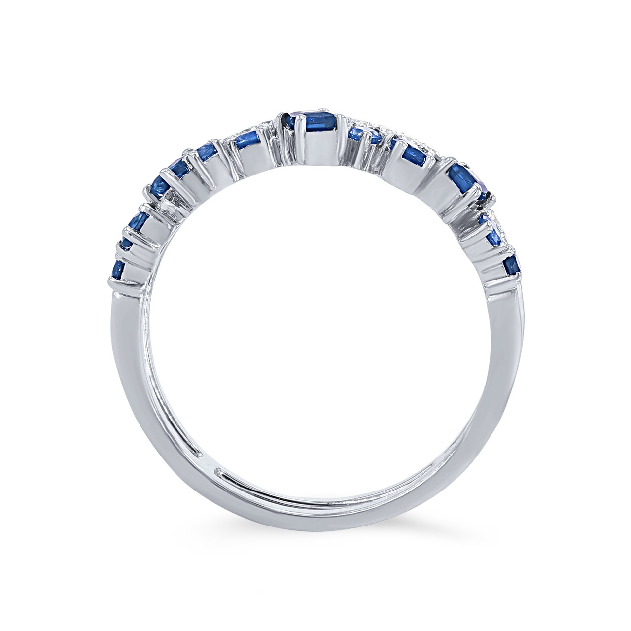 Uneek Two Row Scatter Sapphire and Diamond Wedding Band