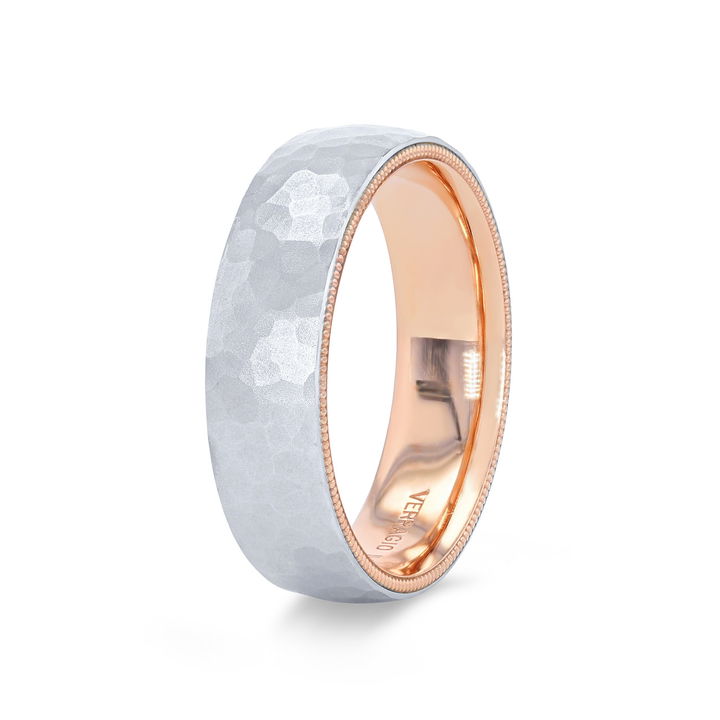 Verragio Two Tone Hammer Wedding Band In White Gold 14K