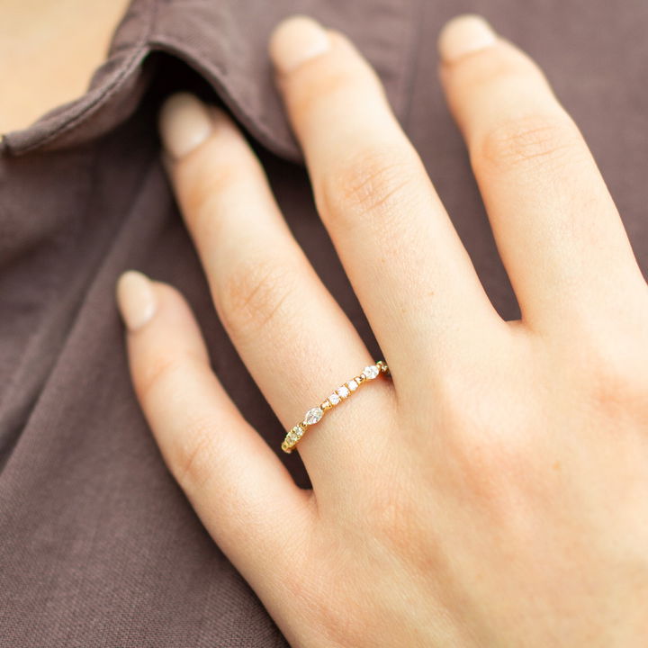 Platinum Marquise and Round Diamond Station Wedding Band