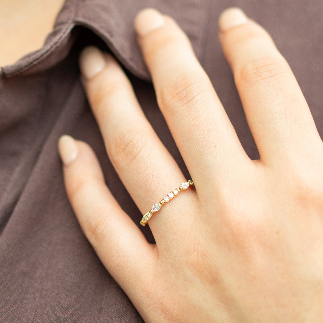 Marquise and Round Diamond Station Wedding Band