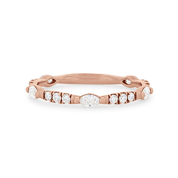 Marquise and Round Diamond Station Wedding Band In Rose Gold 14K