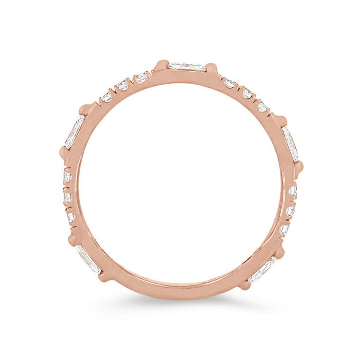 Marquise and Round Diamond Station Wedding Band In Rose Gold 14K