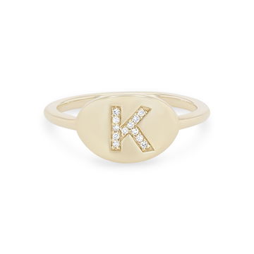 Diamond Initial "K" Signet Ring In Yellow Gold 14K