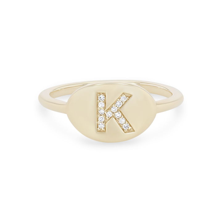 Diamond Initial "K" Signet Ring In Yellow Gold 14K