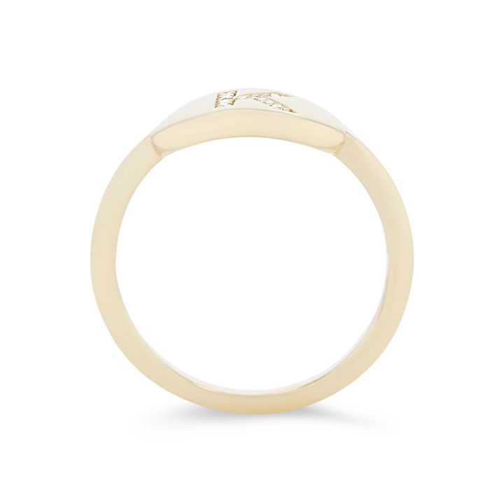 Diamond Initial "K" Signet Ring In Yellow Gold 14K