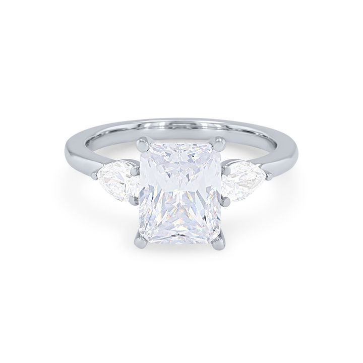 Platinum Three Stone Pear Diamond Four Prong Engagement Setting
