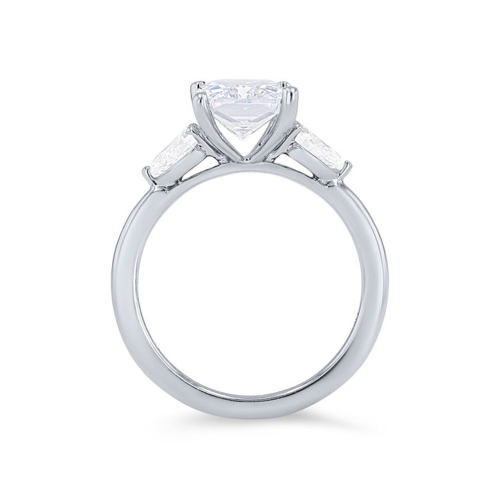 Platinum Three Stone Pear Diamond Four Prong Engagement Setting