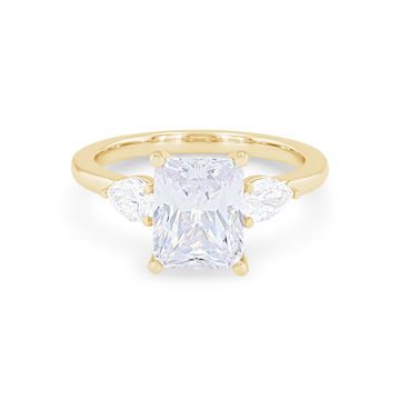 Three Stone Pear Diamond Four Prong Engagement Setting In Yellow Gold 14K