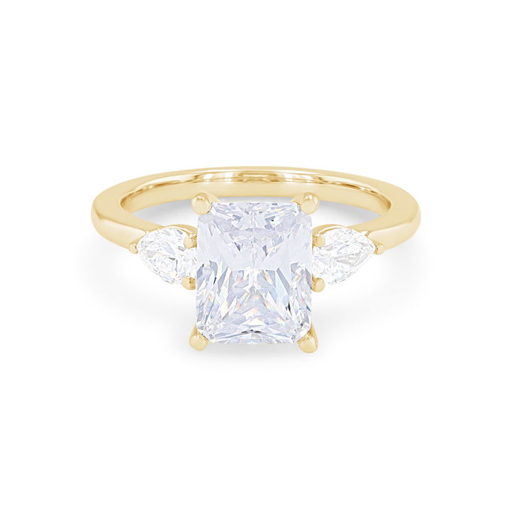 Three Stone Pear Diamond Four Prong Engagement Setting In Yellow Gold 14K
