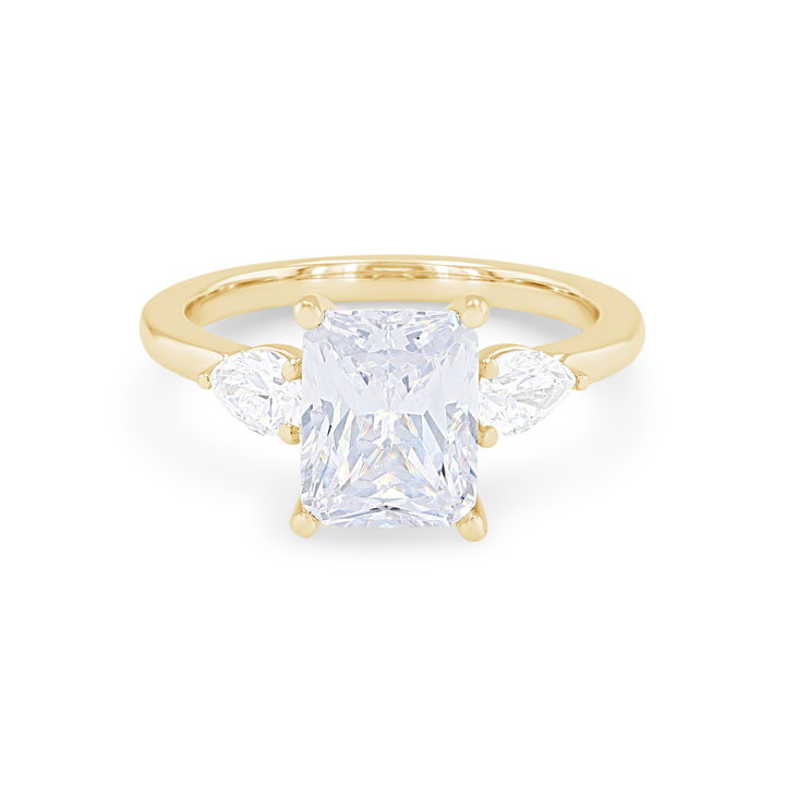 Three Stone Pear Diamond Four Prong Engagement Setting In Yellow Gold 14K