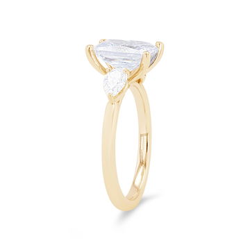 Three Stone Pear Diamond Four Prong Engagement Setting In Yellow Gold 14K