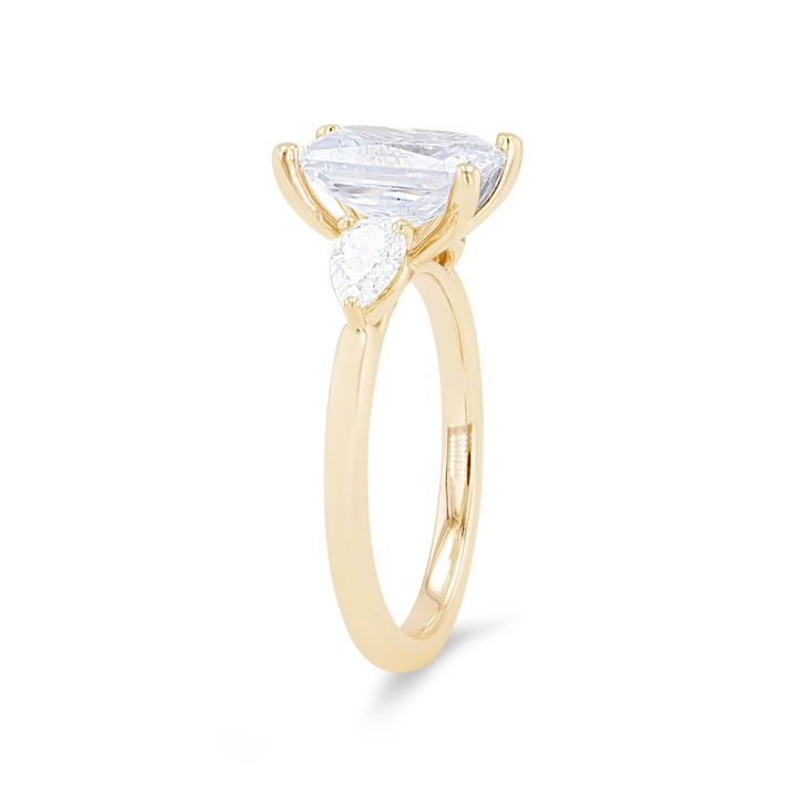 Three Stone Pear Diamond Four Prong Engagement Setting In Yellow Gold 14K