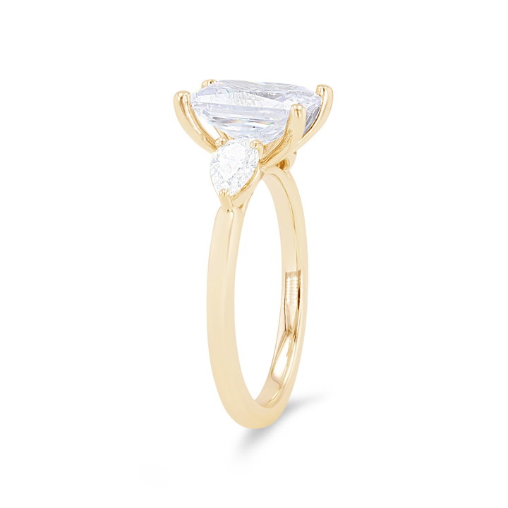 Three Stone Pear Diamond Four Prong Engagement Setting In Yellow Gold 14K