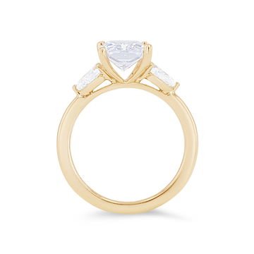 Three Stone Pear Diamond Four Prong Engagement Setting In Yellow Gold 14K