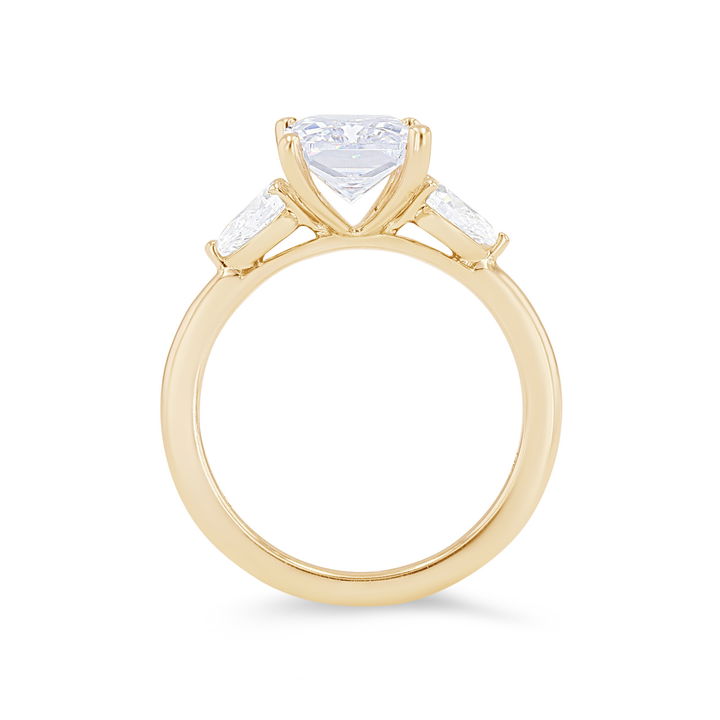 Three Stone Pear Diamond Four Prong Engagement Setting In Yellow Gold 14K