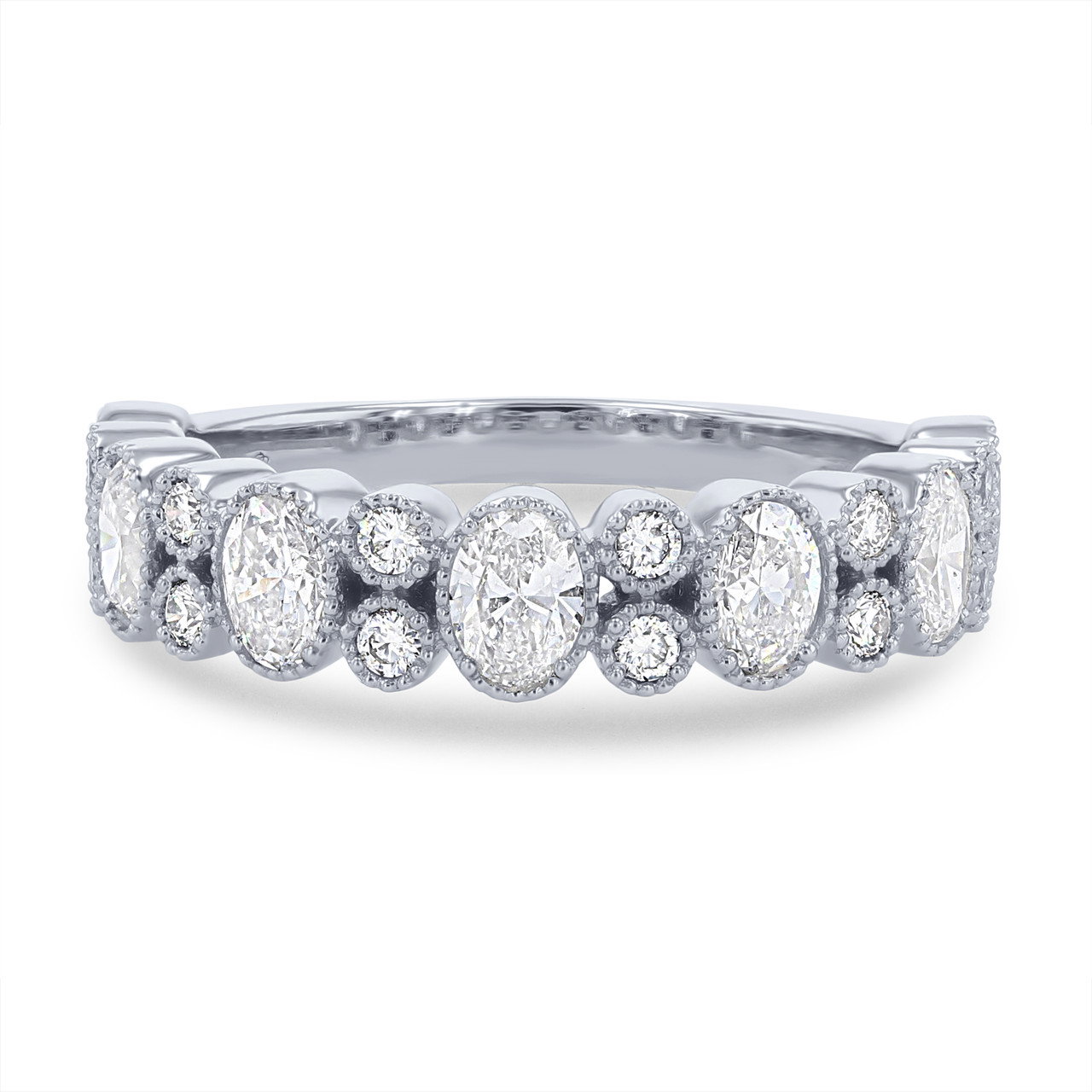 Alternating Diamond Bezel Milgrain Wedding Band