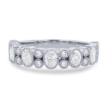 Alternating Diamond Bezel Milgrain Wedding Band In White Gold 14K