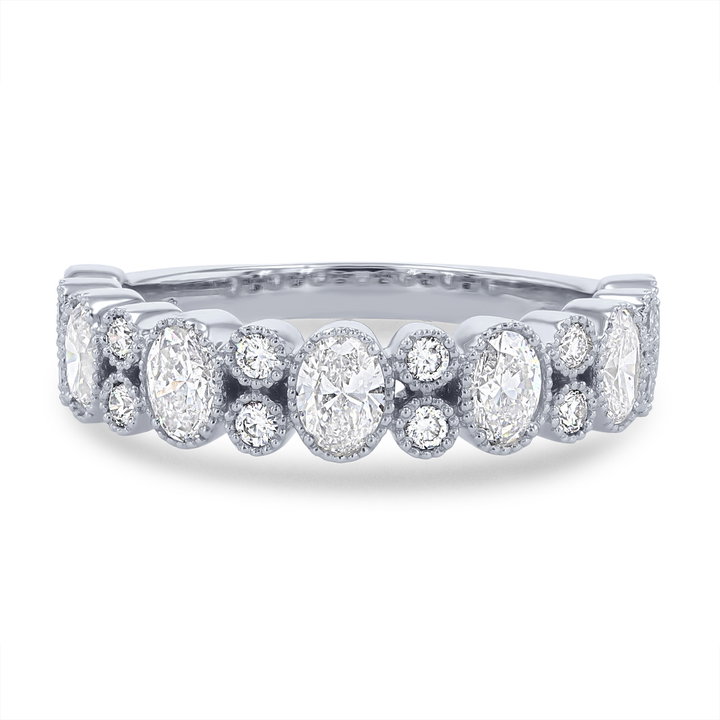 Alternating Diamond Bezel Milgrain Wedding Band In White Gold 14K