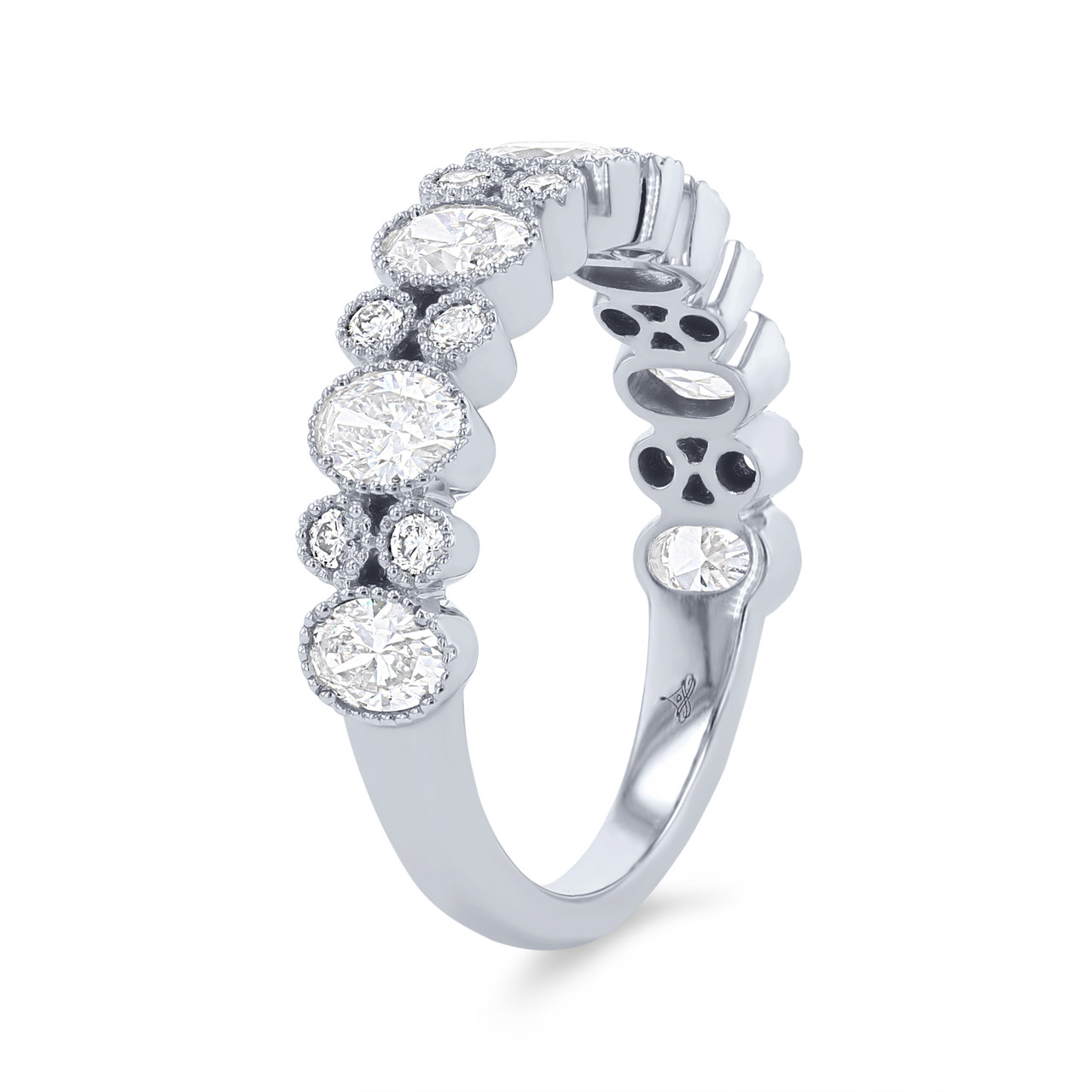 Alternating Diamond Bezel Milgrain Wedding Band