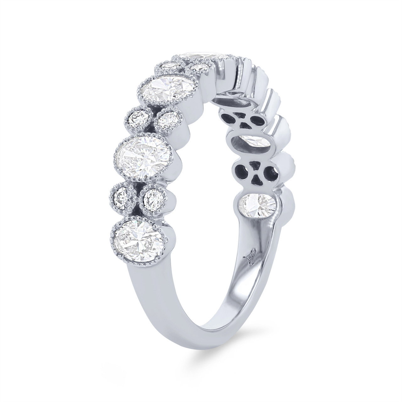 Alternating Diamond Bezel Milgrain Wedding Band