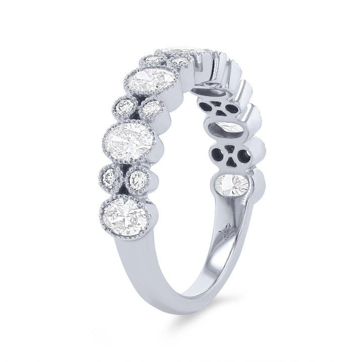 Alternating Diamond Bezel Milgrain Wedding Band In White Gold 14K