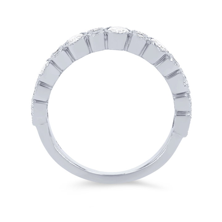 Alternating Diamond Bezel Milgrain Wedding Band In White Gold 14K