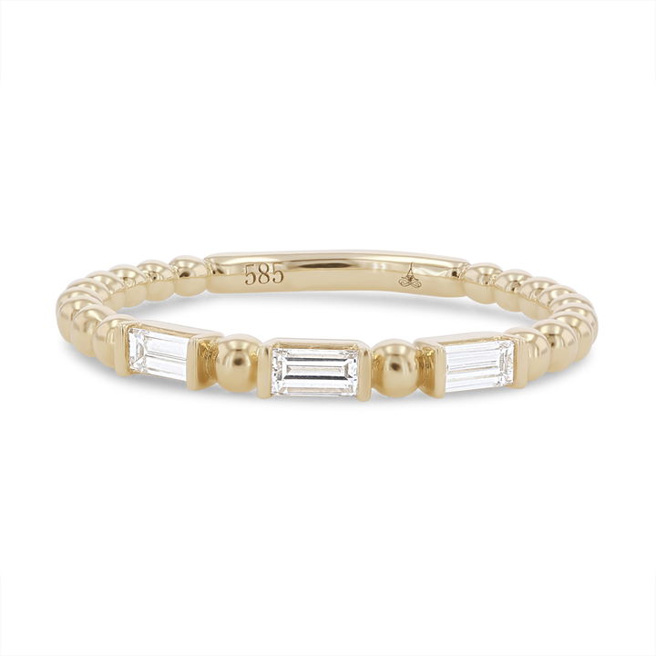 White Gold 14K Beaded Baguette Diamond Wedding Band