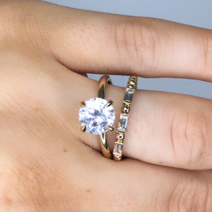 Beaded Baguette Diamond Wedding Band In White Gold 14K