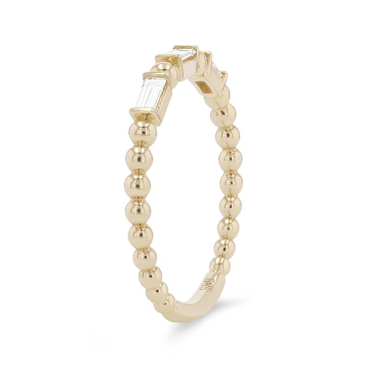 White Gold 14K Beaded Baguette Diamond Wedding Band