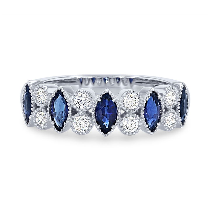 Platinum Sapphire and Diamond Milgrain Bezel Band