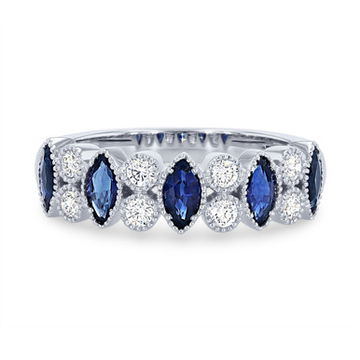 Sapphire and Diamond Milgrain Bezel Band