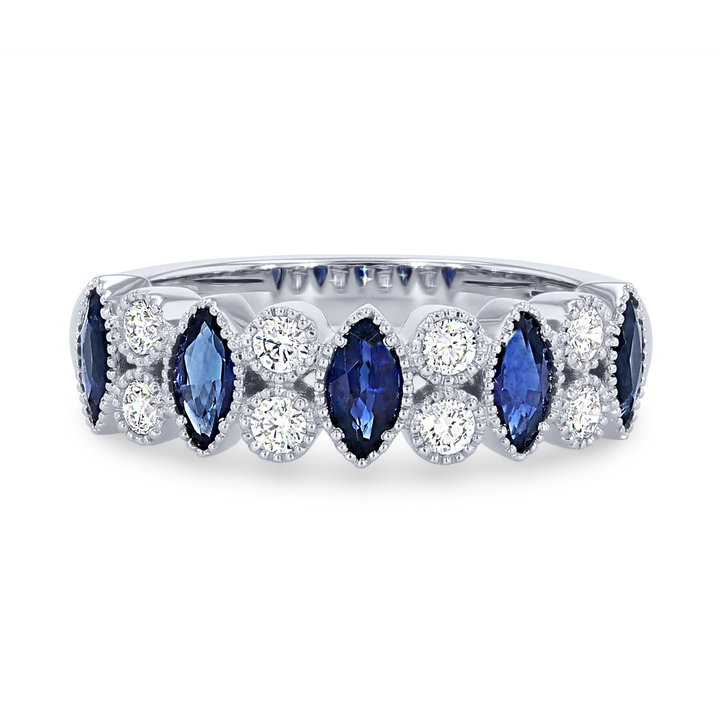 Sapphire and Diamond Milgrain Bezel Wedding Band In Platinum