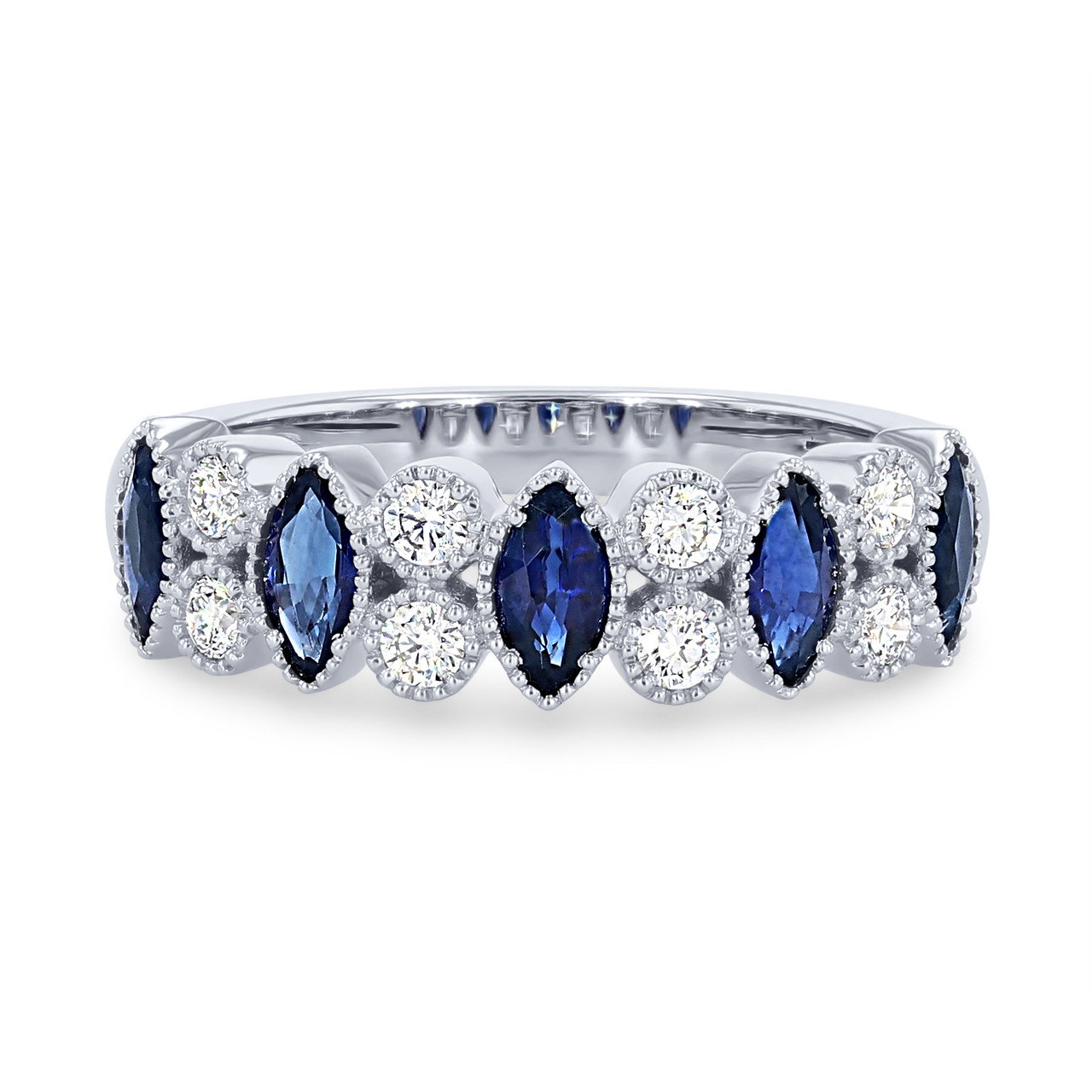 Sapphire and Diamond Milgrain Bezel Wedding Band 0