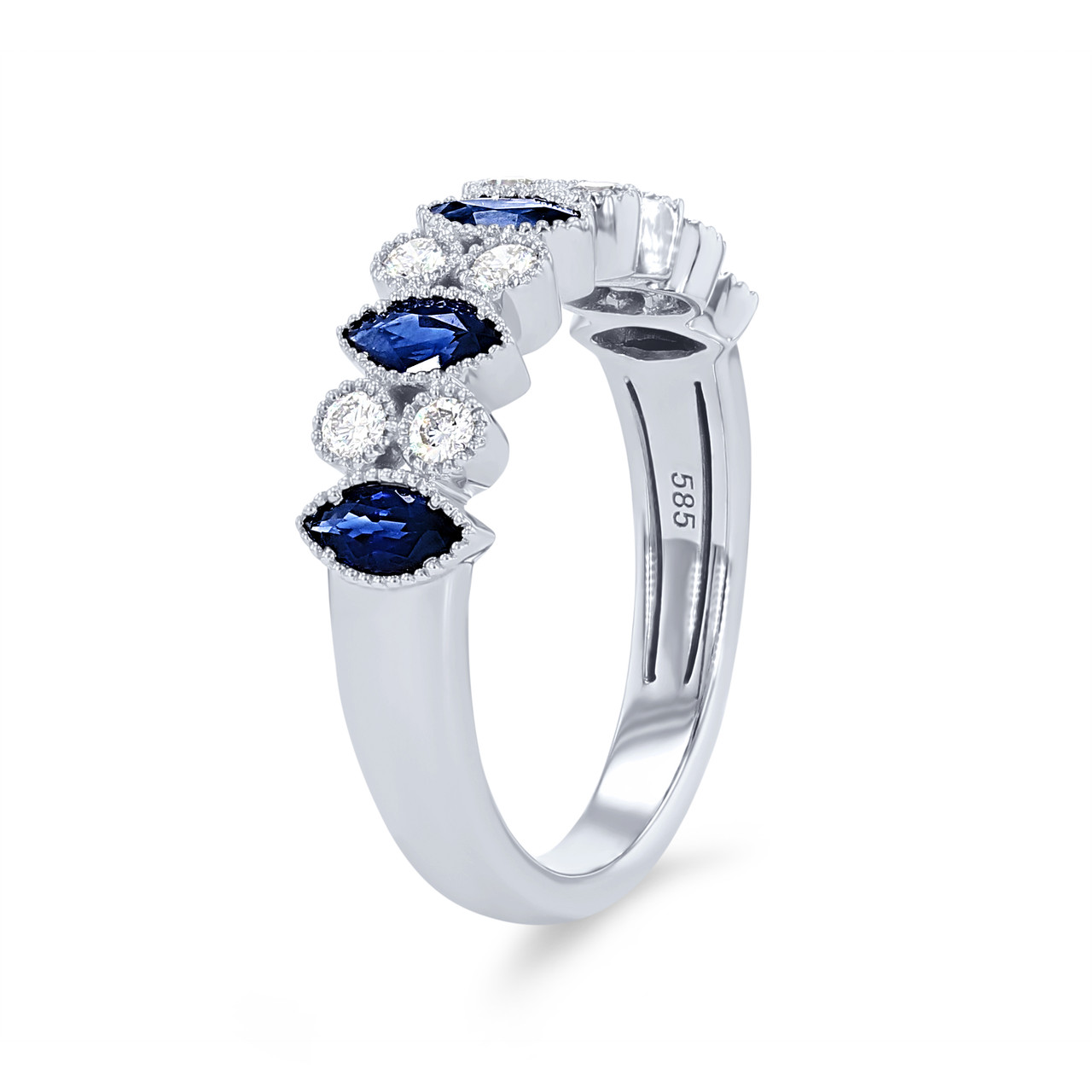 Sapphire and Diamond Milgrain Bezel Wedding Band