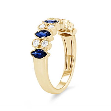 Sapphire and Diamond Milgrain Bezel Band